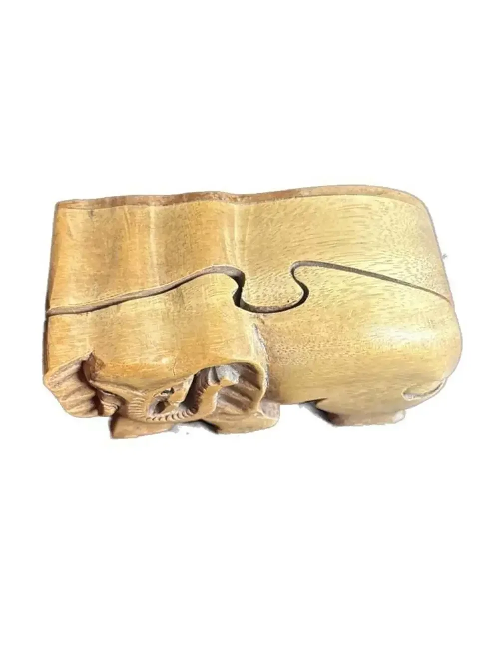 Elephant Secret Wood Puzzle Box Hand Carved Suar Wood Bali Art Trinket Box